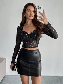 Firerie Women's Elegant Party Fashionable Sweetheart Neck Sweetheart Neck Party Top, Suitable For Autumn/Winter