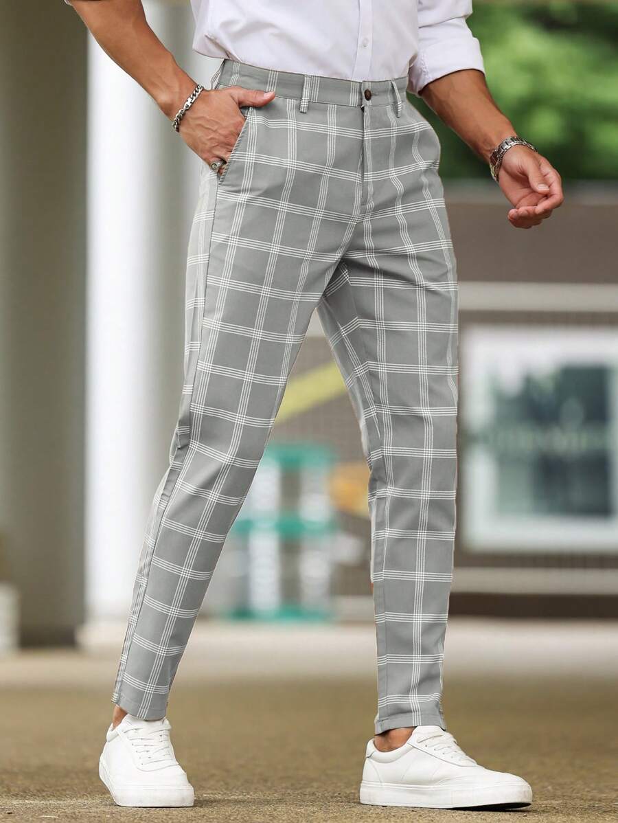 Muške karirane pravih nogavica ležerne pantalone za svakodnevno nošenje