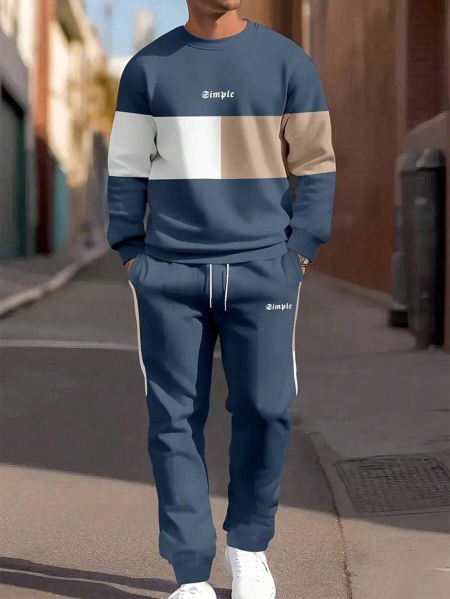 Muški set od 2 komada, jednostavan duks sa printom i dugim rukavima i pantalone