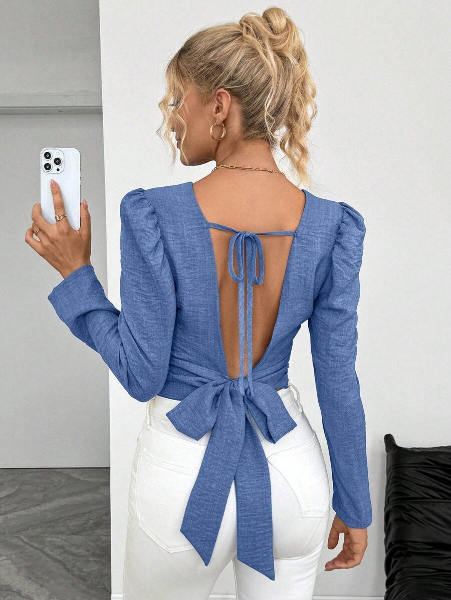 Ženska Elegantna Bluzica Jednobojna sa Vezivanjem Na Leđima