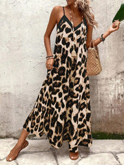 EMERY ROSE Women Leopard Print Sleeveless Dress, Casual Vacation Dress Maxi Vacation Beach Outfit