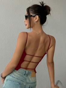 SHEIN EZwear Women's Solid Color Spaghetti Strap Simple Casual Tank Top, Everyday Wear