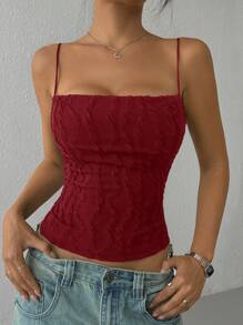 SHEIN EZwear Women's Solid Color Spaghetti Strap Simple Casual Tank Top, Everyday Wear