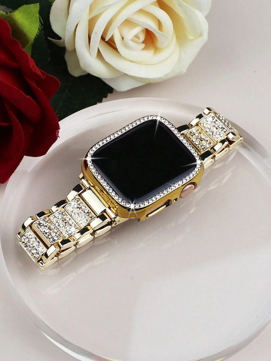 Kompatibilna narukvica i kućište  sa sjajnom metalnom narukvicom sa kristalima i otpornim tvrdim PC kućištem Kompatibilno sa Apple Watch Series Ultra/11/10/9/8/7/6/5/4/3/SE