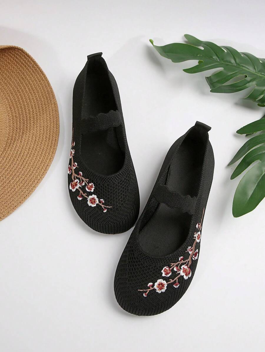 Ženske cipele sa cvetnim vezom, meke slip-on cipele