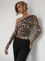 Ženski modni providni mrežasti body sa leopard printom
