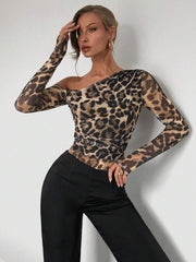 Ženski modni providni mrežasti body sa leopard printom