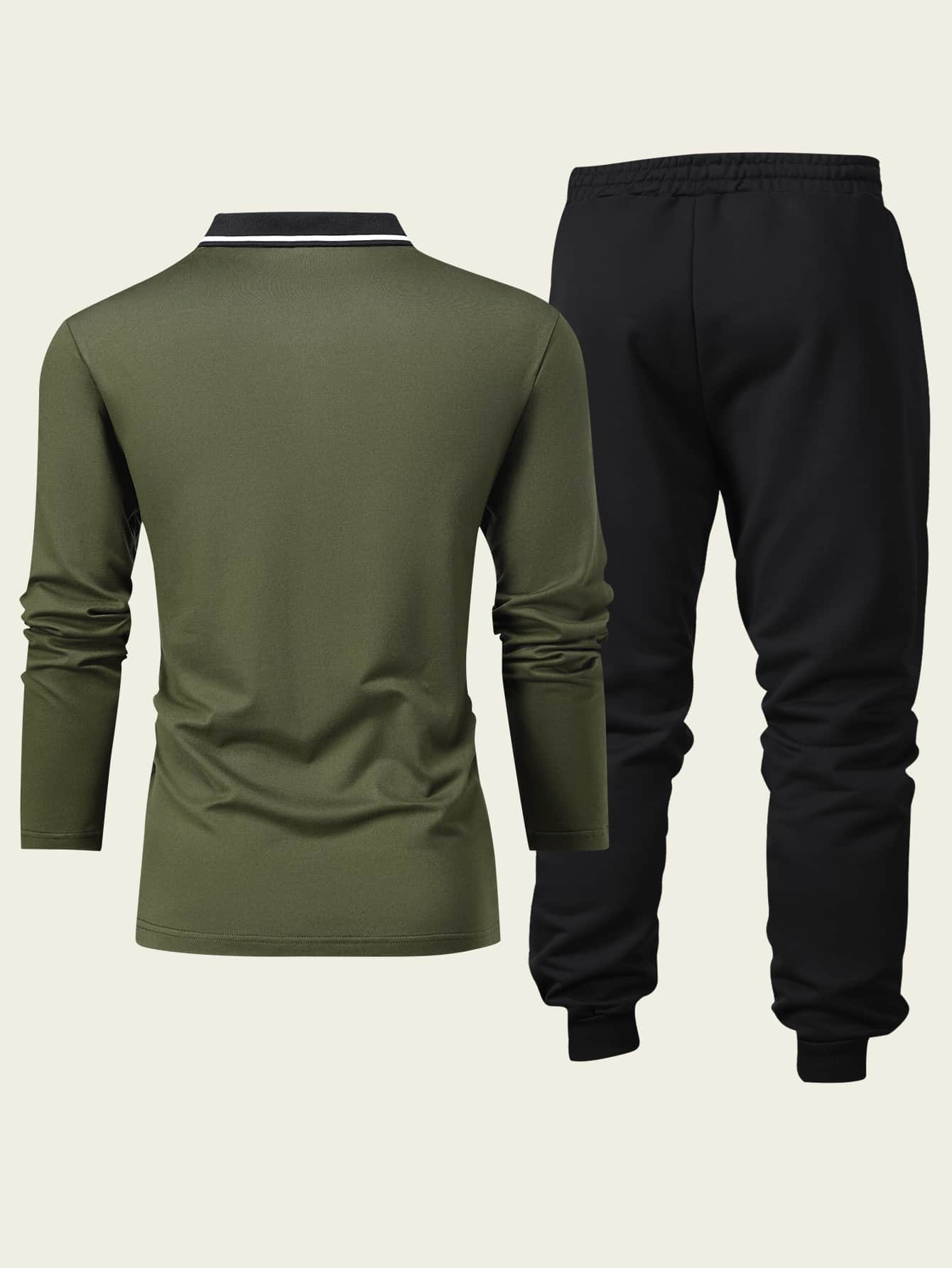 Muški set od 2 komada: polo majica dugih rukava sa printom konja, uparena sa crnim sportskim pantalonama