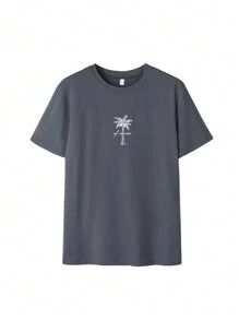 Women's Minimalist Coconut Tree Slogan Print Casual Round Neck Short Sleeve T-Shirt
