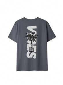 Women's Minimalist Coconut Tree Slogan Print Casual Round Neck Short Sleeve T-Shirt