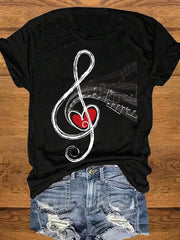 Simple Music Note & Heart Print majica