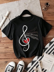 Simple Music Note & Heart Print majica