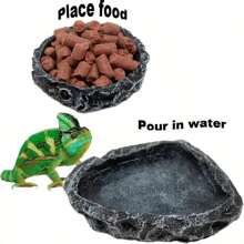 Rock-Like Reptile Feeding Bowls - Easy Clean Water & Food Dish For Bearded Dragons, Lizards, Frogs, Geckos, Tortoises, Hermit Crabs
