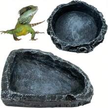 Rock-Like Reptile Feeding Bowls - Easy Clean Water & Food Dish For Bearded Dragons, Lizards, Frogs, Geckos, Tortoises, Hermit Crabs