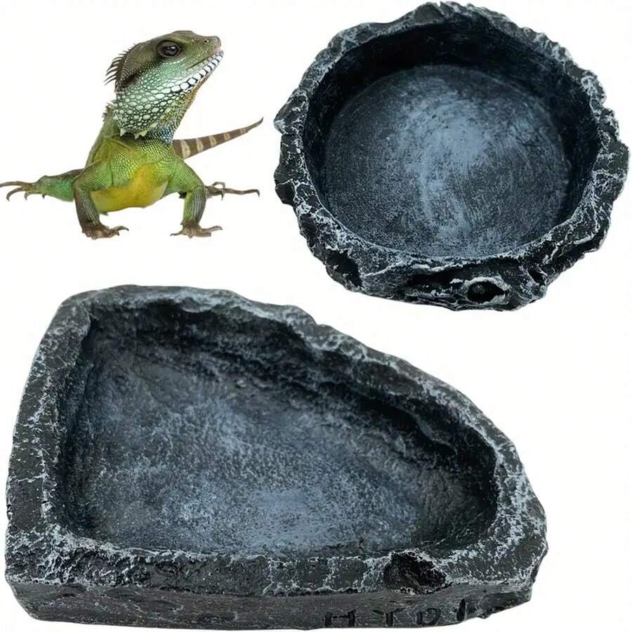 Rock-Like Reptile Feeding Bowls - Easy Clean Water & Food Dish For Bearded Dragons, Lizards, Frogs, Geckos, Tortoises, Hermit Crabs