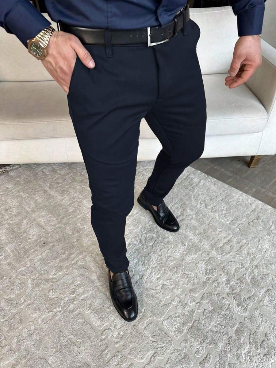 Muške ležerne pantalone za odelo jednobojne, Old Money stil