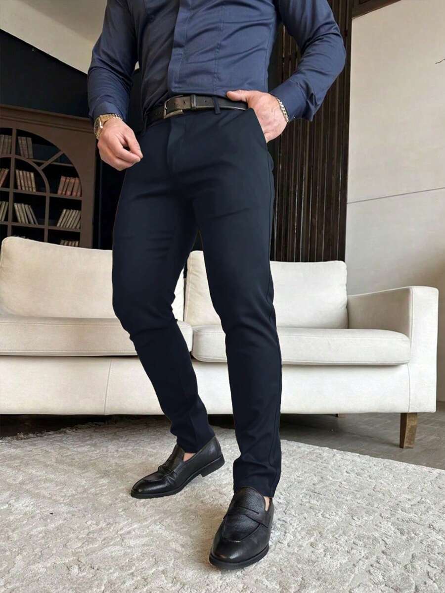 Muške ležerne pantalone za odelo jednobojne, Old Money stil