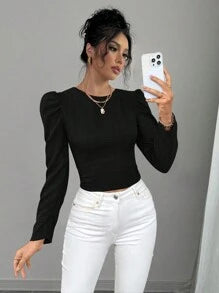 Selianne Women's Elegant Solid Color Tie-Up Backless Design Bishop Sleeve Blouse, Autumn/Winter Fall Cloth For Women