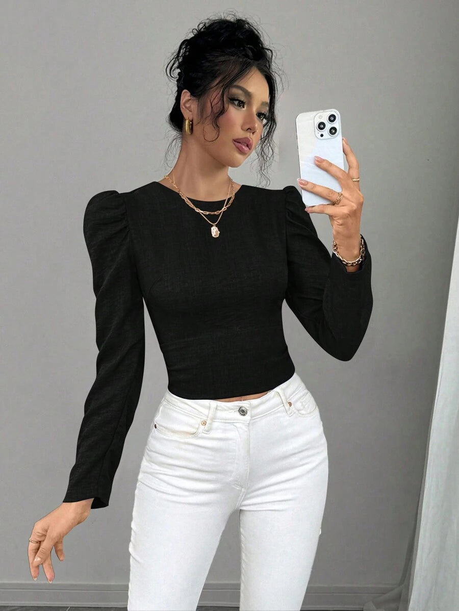 Ženska Elegantna Bluzica Jednobojna sa Vezivanjem Na Leđima