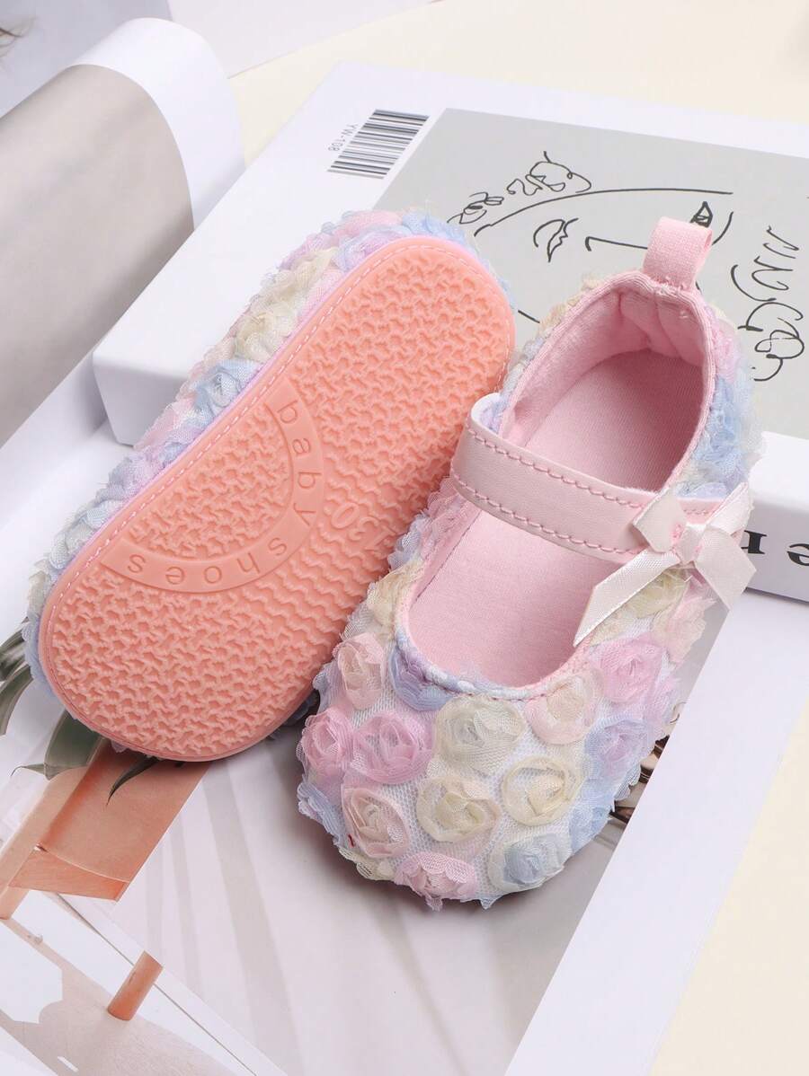1 par roze baletanki za bebe devojčice sa dizajnom ruže, meke, udobne i protivklizne