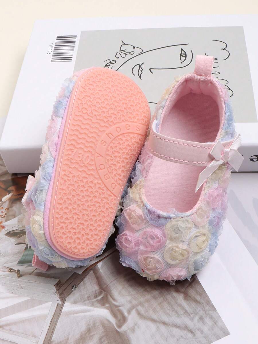 1 par roze baletanki za bebe devojčice sa dizajnom ruže, meke, udobne i protivklizne