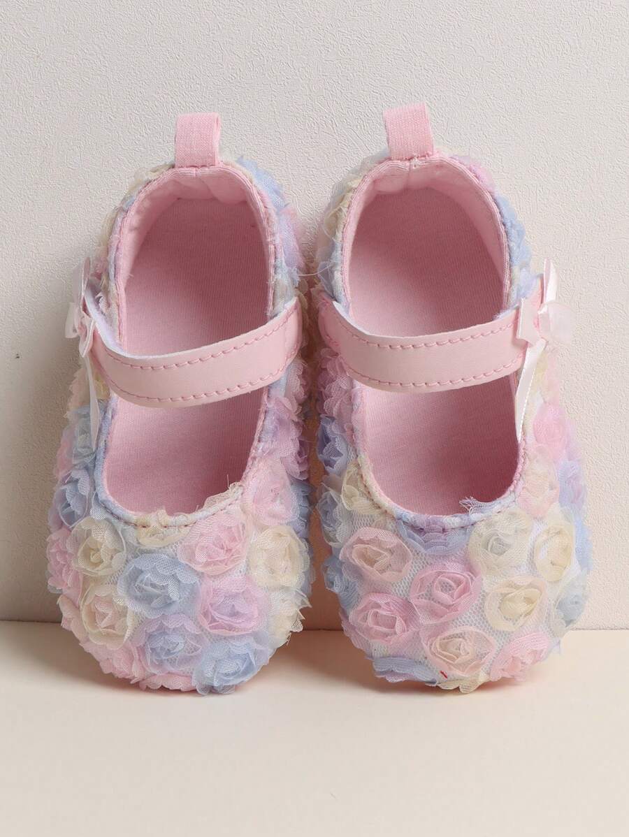 1 par roze baletanki za bebe devojčice sa dizajnom ruže, meke, udobne i protivklizne