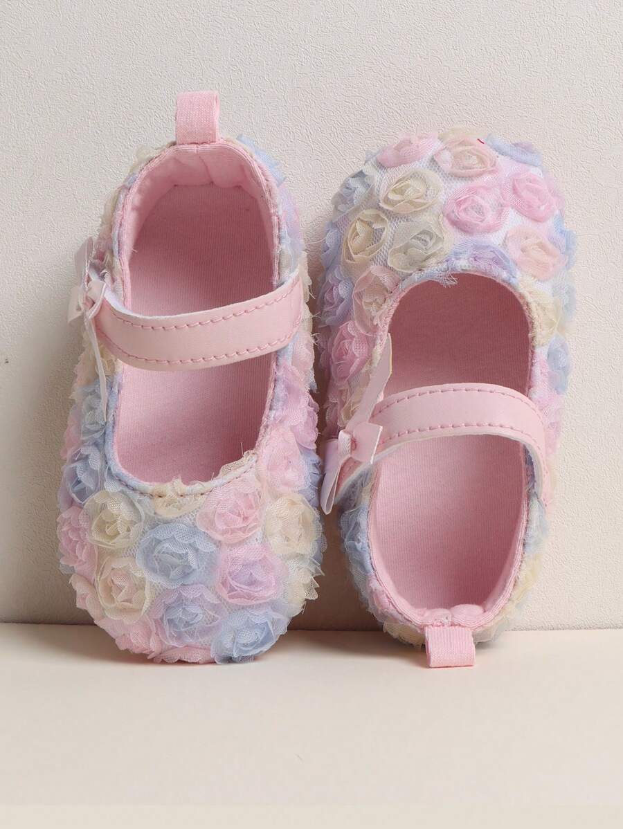 1 par roze baletanki za bebe devojčice sa dizajnom ruže, meke, udobne i protivklizne