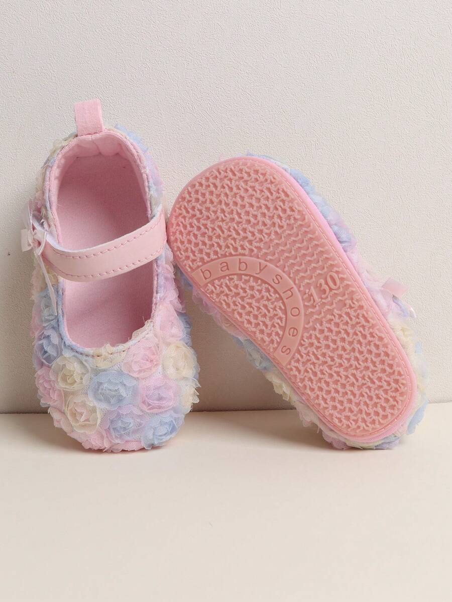 1 par roze baletanki za bebe devojčice sa dizajnom ruže, meke, udobne i protivklizne