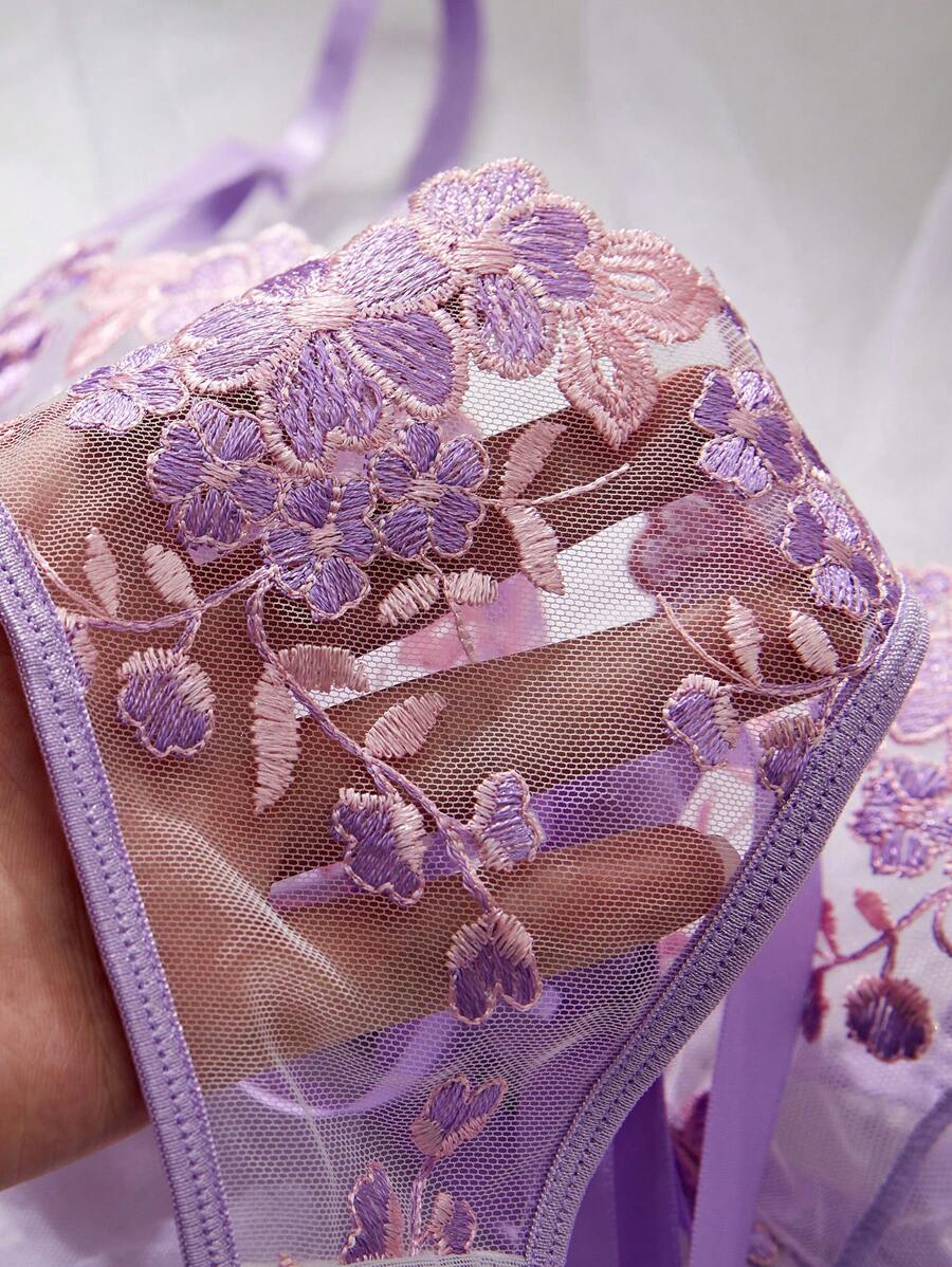 Crystal Vow 2 kom/set ženski donji veš set u nebesko plavoj boji sa vezom i pertlanjem