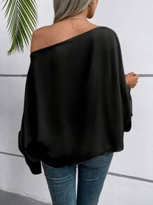 SHEIN Women's Solid Color Asymmetric Collar Batwing Sleeve Loose Blouse Fall Cloth For Women