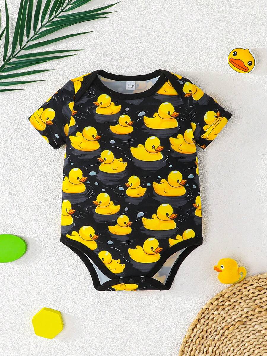 3 kom/set bebi body majice sa slatkim printom patke, udobne i lake za oblačenje, kratkih rukava