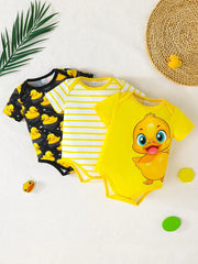 3 kom/set bebi body majice sa slatkim printom patke, udobne i lake za oblačenje, kratkih rukava