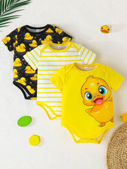 3 kom/set bebi body majice sa slatkim printom patke, udobne i lake za oblačenje, kratkih rukava