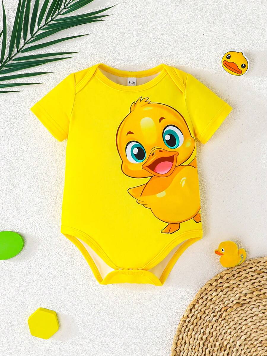 3 kom/set bebi body majice sa slatkim printom patke, udobne i lake za oblačenje, kratkih rukava
