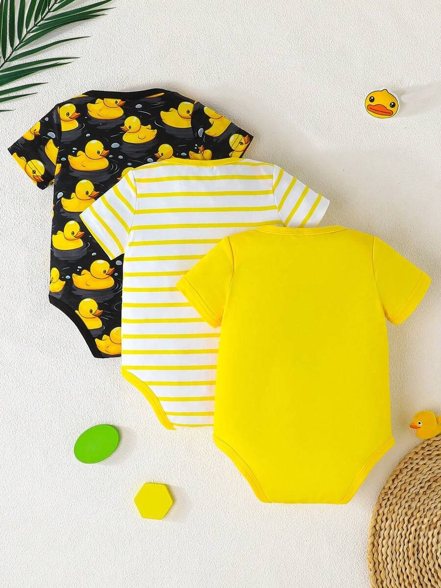 3 kom/set bebi body majice sa slatkim printom patke, udobne i lake za oblačenje, kratkih rukava