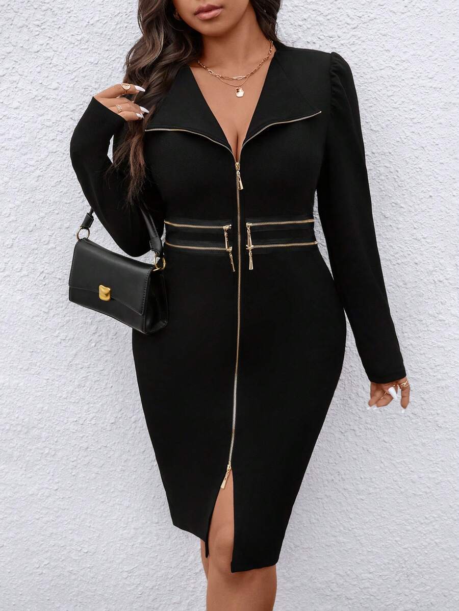Ženska haljina , crna, sa rajsferšlusom, plus size