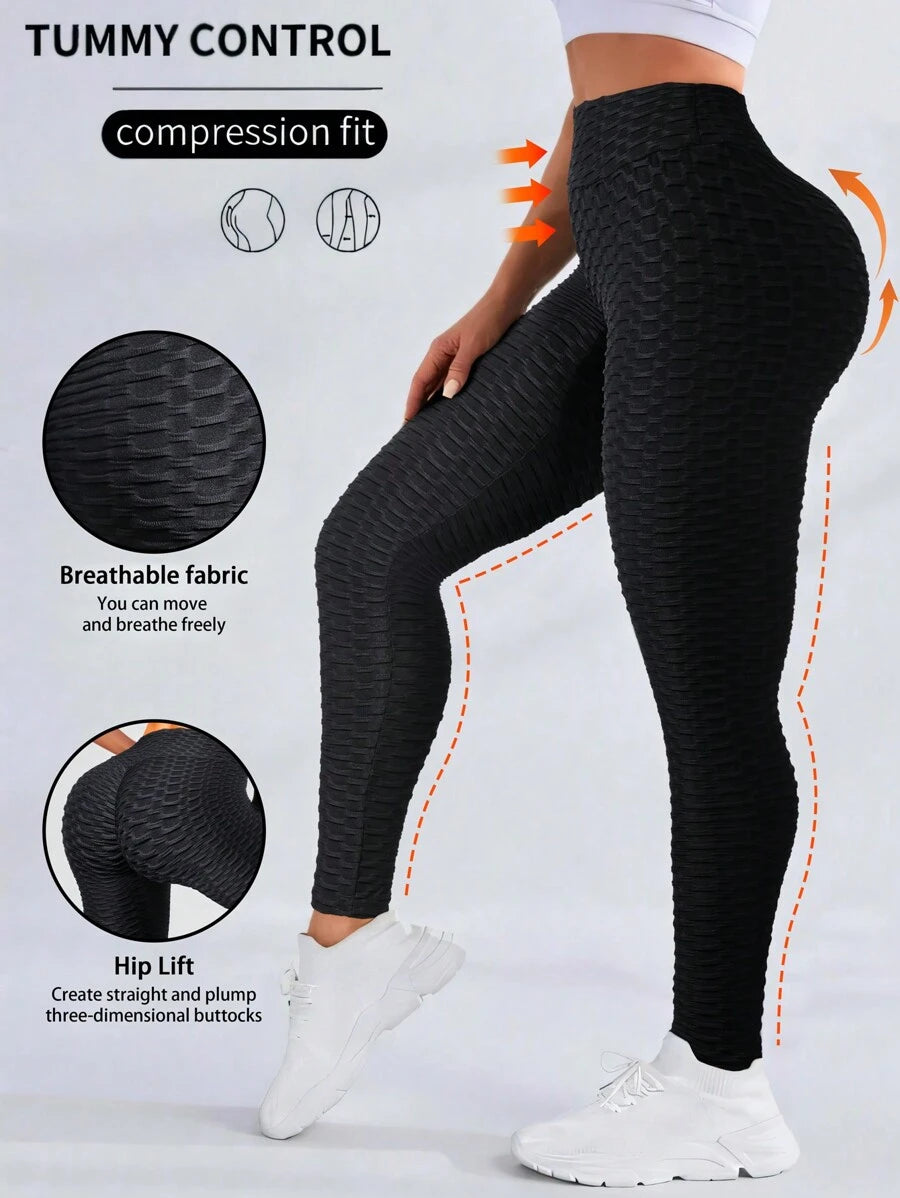 Ženske joga pantalone sa saćastim džepovima, bešavne, jednobojne, sa visokim strukom