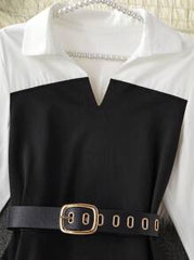 Franclia Women Contrast Color Waist Belt Casual Long Sleeve Blouse Fall Cloth For Women