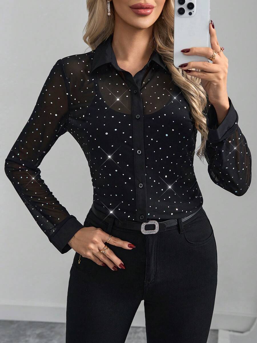 Clasi Ženska  Čipkana Bluzica sa Dugim Rukavima Slim Fit