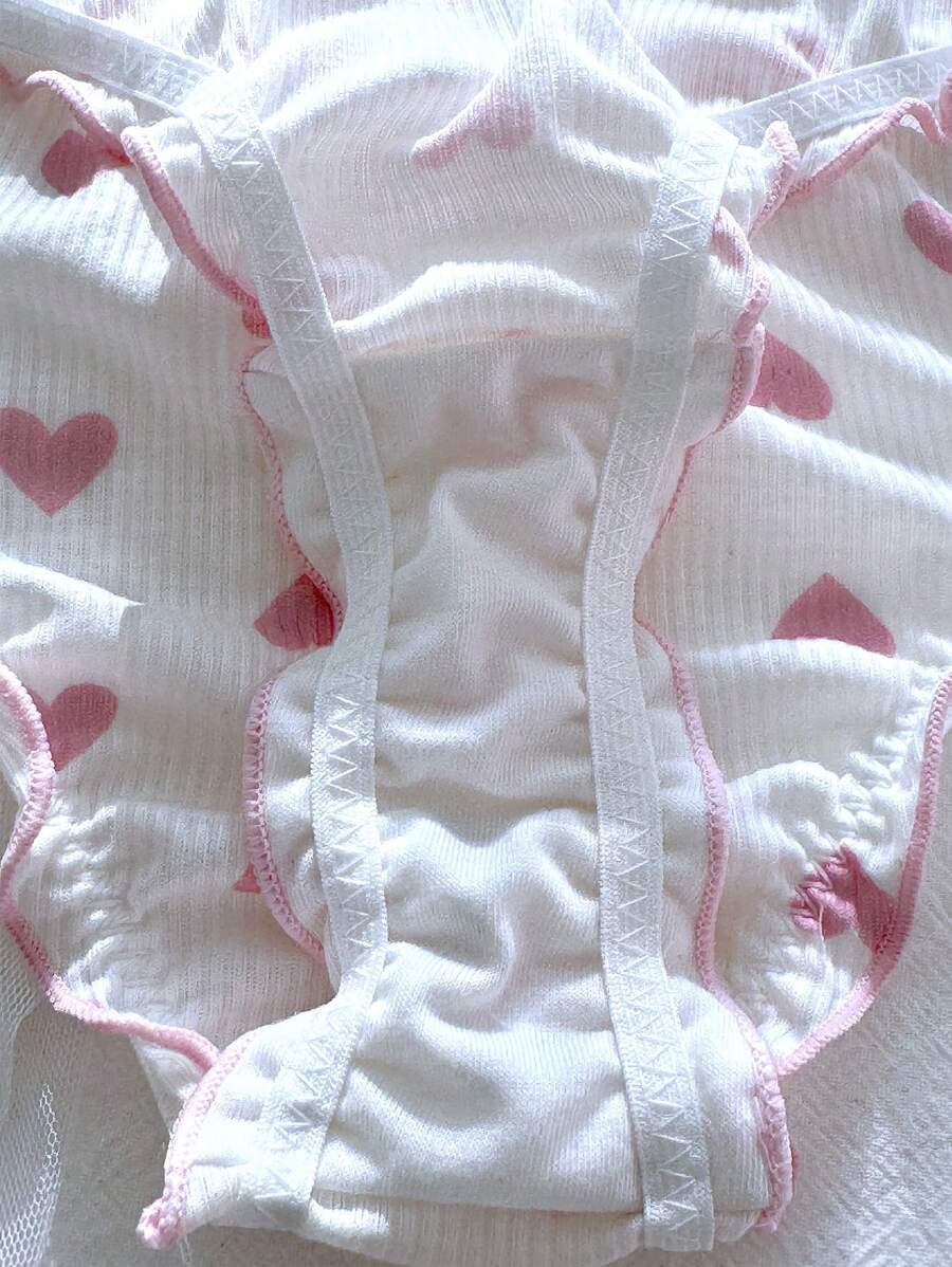 Set od 3 gaćica sa printom srca, kariranom ivicom i mašnom napred