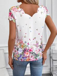 SHEIN Clasi Women's Elegant White Floral Short Sleeve Blouse,Casual & Fashionable Spring Summmer Brunch Top,Ditsy Floral Vacation Outfits