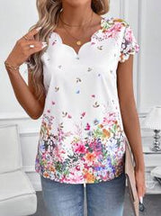 SHEIN Clasi Women's Elegant White Floral Short Sleeve Blouse,Casual & Fashionable Spring Summmer Brunch Top,Ditsy Floral Vacation Outfits