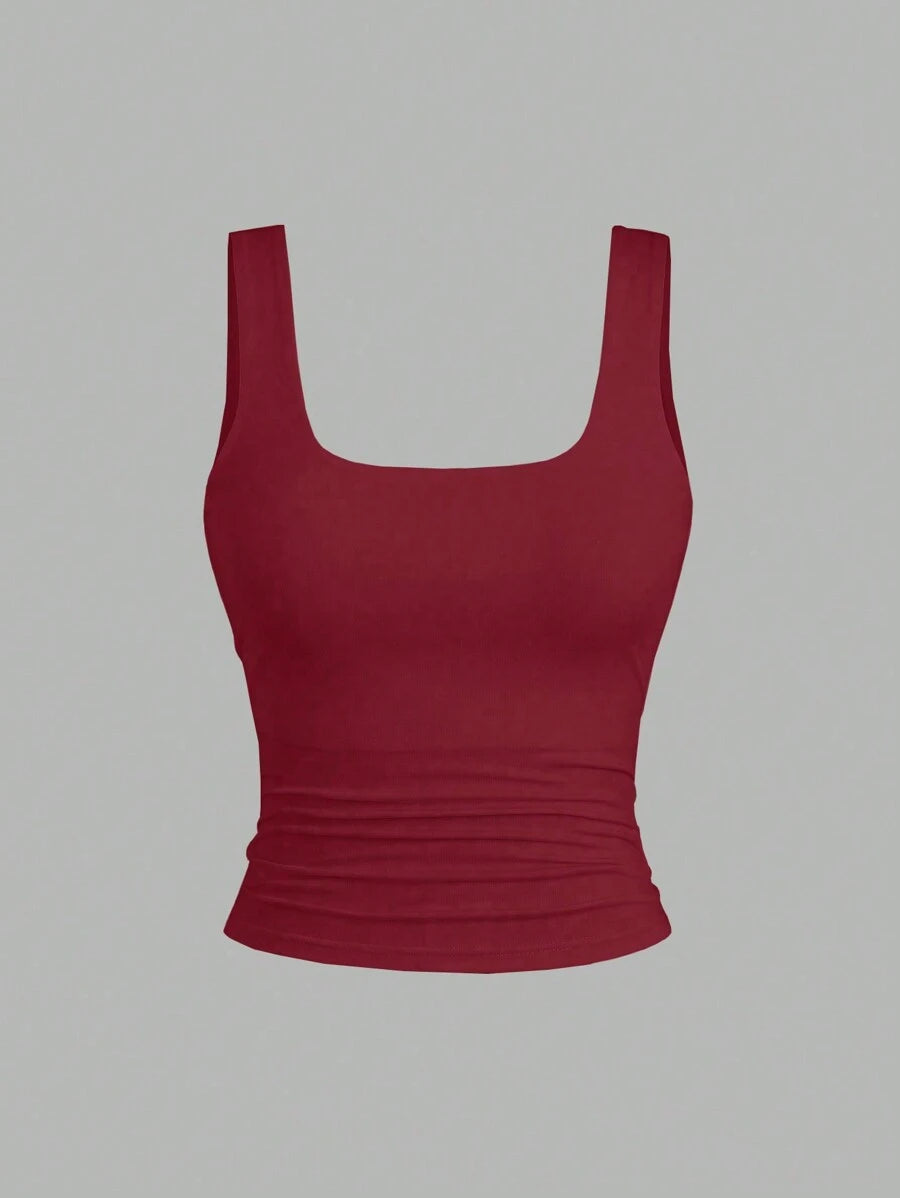 Sweetra Ženska Letnja Majica – Kvadratni Izrez, Nabran Slim Fit Casual Top