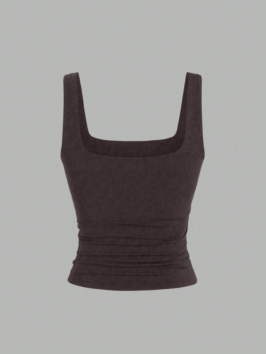 Sweetra Ženska Letnja Majica – Kvadratni Izrez, Nabran Slim Fit Casual Top