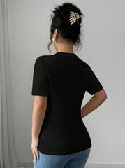 INAWLY Women Handmade Beaded Bowknot Round Neck T-Shirt