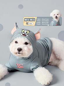 TOM & JERRY X SHEIN 1pc Cartoon & Letter Print 3D Ear Hooded Pet Sweatshirt