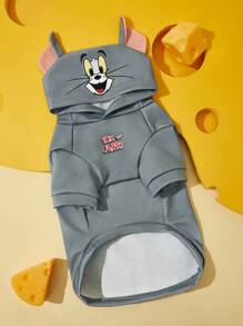 TOM & JERRY X SHEIN 1pc Cartoon & Letter Print 3D Ear Hooded Pet Sweatshirt