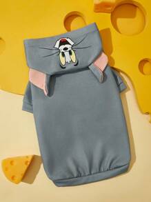 TOM & JERRY X SHEIN 1pc Cartoon & Letter Print 3D Ear Hooded Pet Sweatshirt