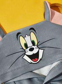TOM & JERRY X SHEIN 1pc Cartoon & Letter Print 3D Ear Hooded Pet Sweatshirt
