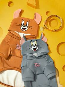 TOM & JERRY X SHEIN 1pc Cartoon & Letter Print 3D Ear Hooded Pet Sweatshirt